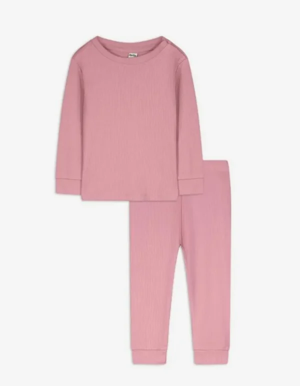 Set aus Langarmshirt und Hose - Rippenstruktur - pink