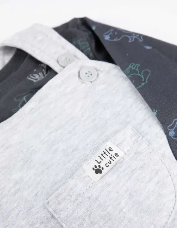 Set aus Langarmshirt und Latzhose - Allover-Print - hellgrau