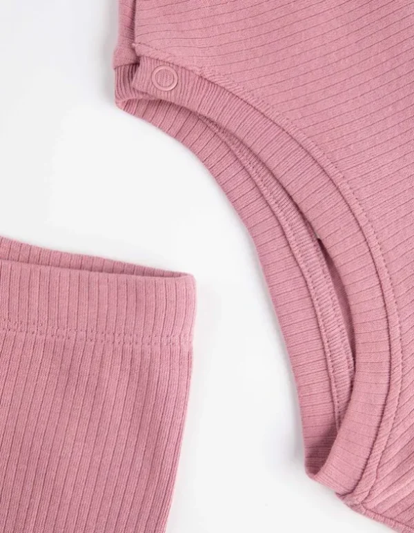 Set aus Langarmshirt und Hose - Rippenstruktur - pink
