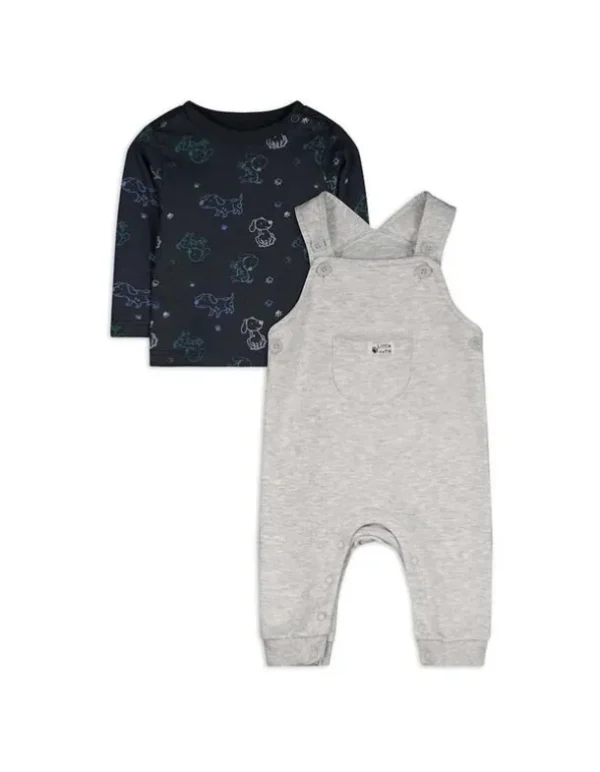 Set aus Langarmshirt und Latzhose - Allover-Print - hellgrau