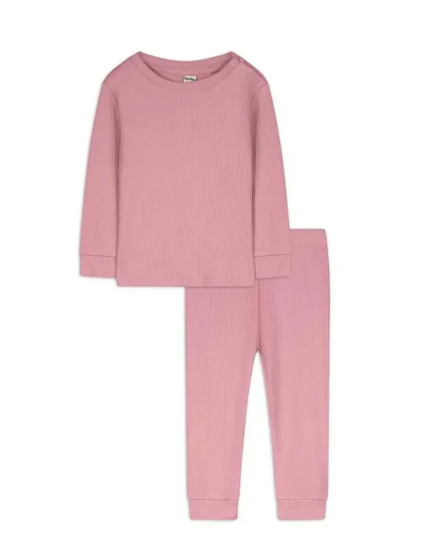 Set aus Langarmshirt und Hose - Rippenstruktur - pink