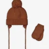 Set aus Mütze und Handschuhe - Strick - braun