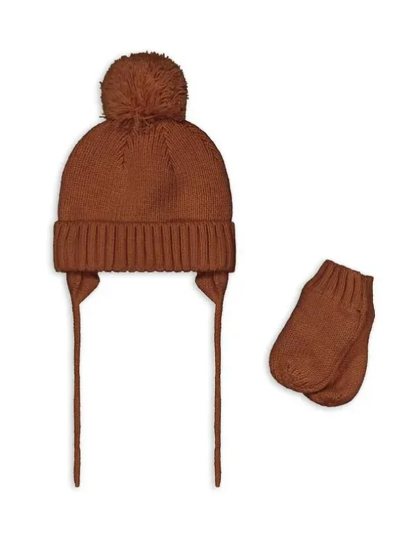 Set aus Mütze und Handschuhe - Strick - braun