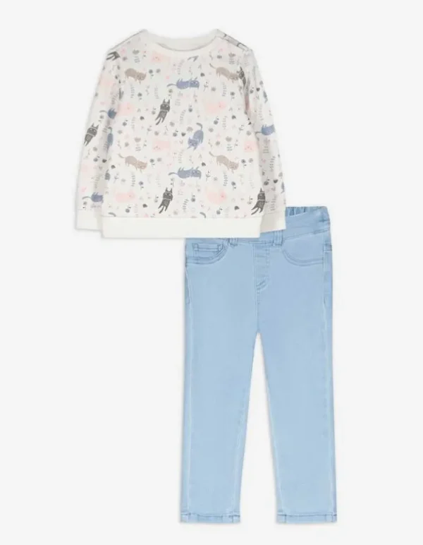 Set aus Sweatshirt und Hose - Allover-Print - weiß