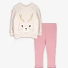 Set aus Sweatshirt und Leggings - Stickereien - beige