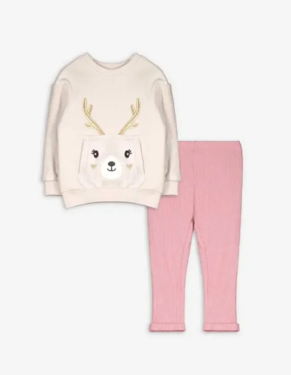Set aus Sweatshirt und Leggings - Stickereien - beige