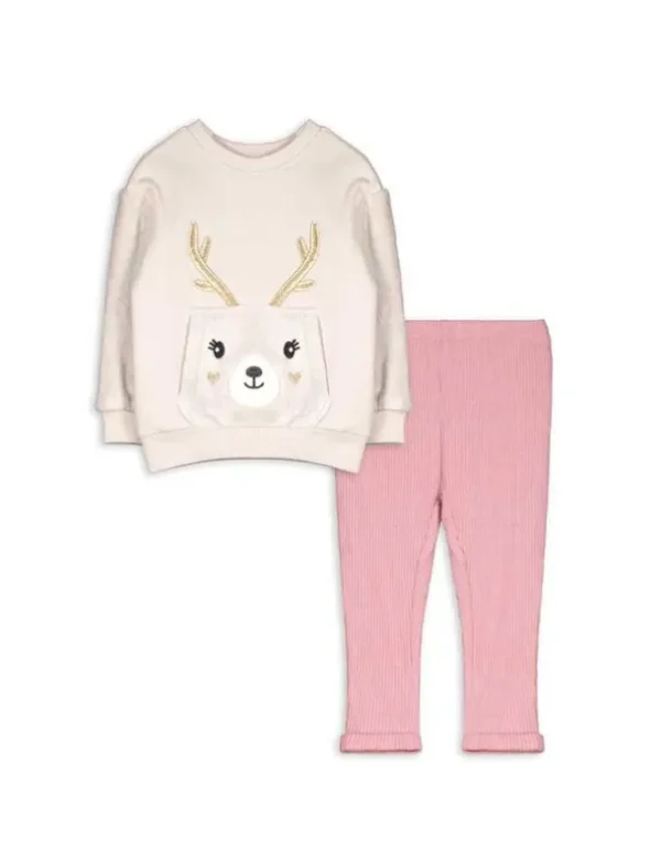 Set aus Sweatshirt und Leggings - Stickereien - beige