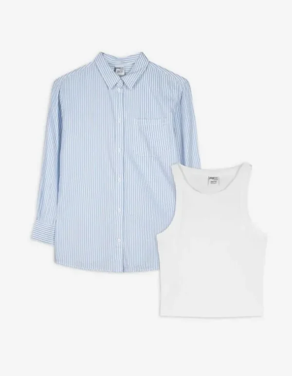 Set aus Top und Bluse - Streifen - weiß