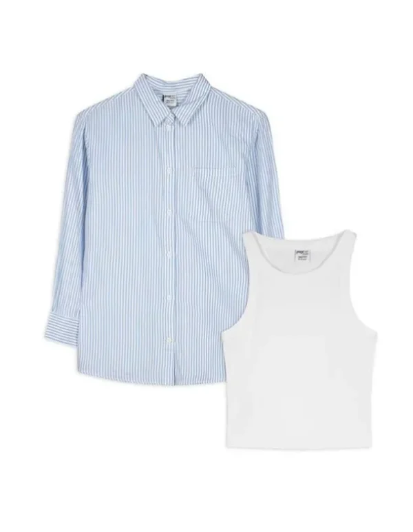 Set aus Top und Bluse - Streifen - weiß