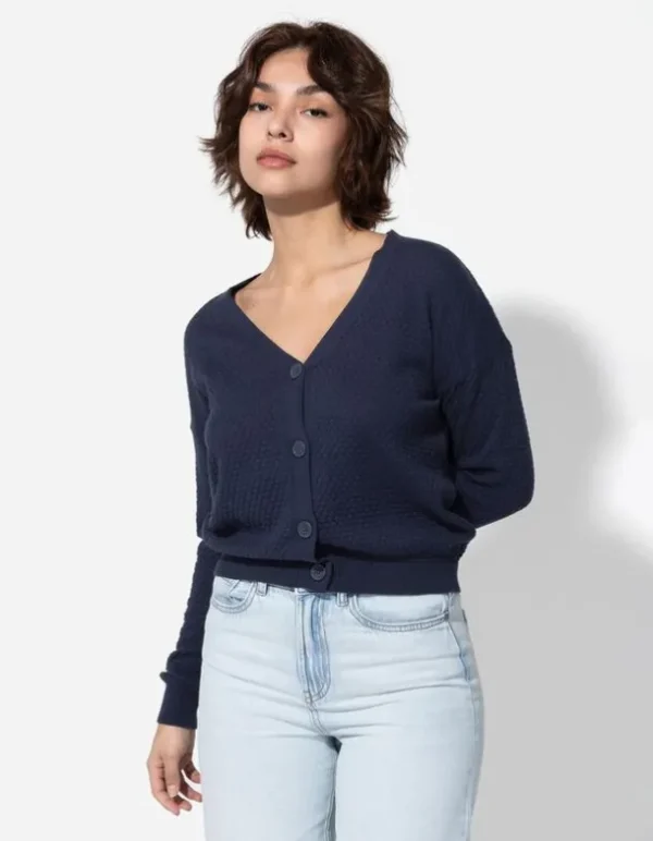 Strickjacke - Baumwolle - dunkelblau