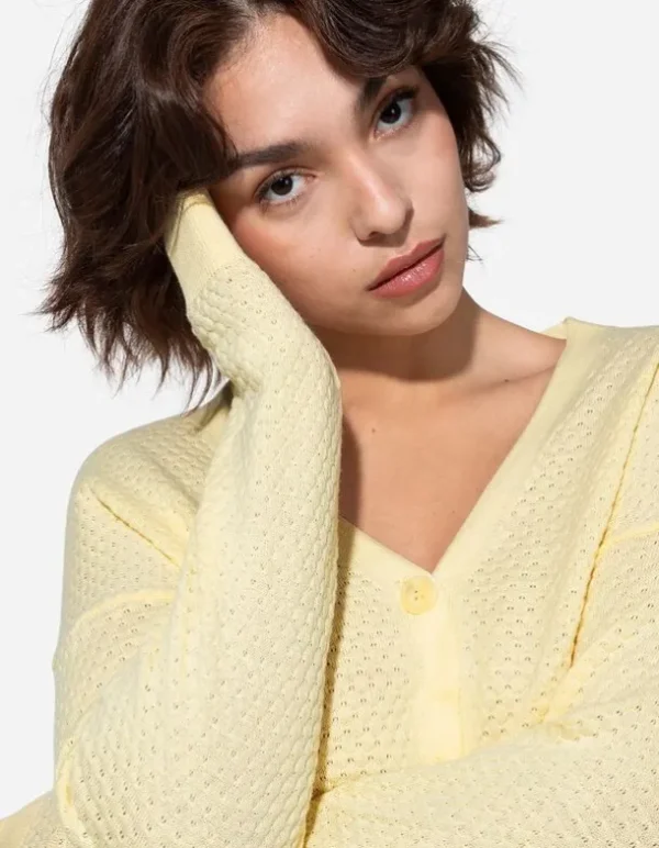 Strickjacke - Baumwolle - hellgelb