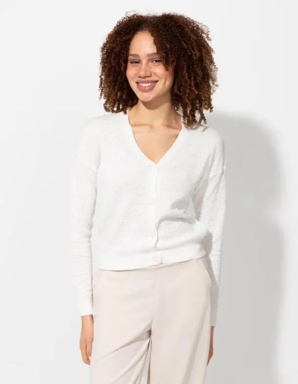 Strickjacke - Baumwolle - weiß