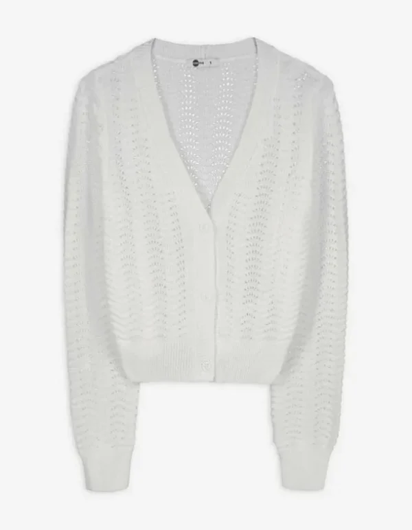 Strickjacke - V-Ausschnitt - weiß