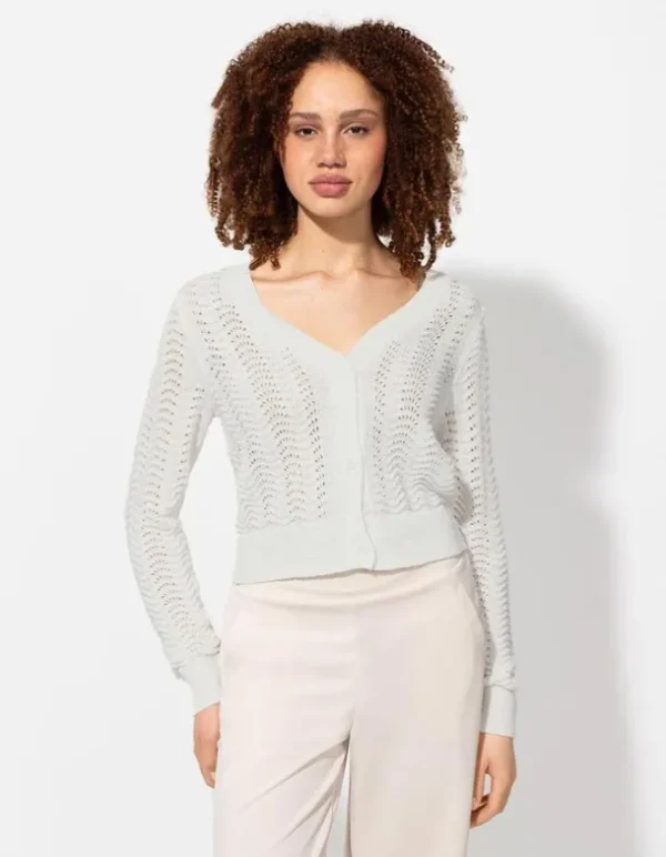 Strickjacke - V-Ausschnitt - weiß