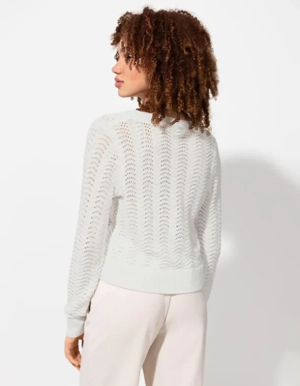 Strickjacke - V-Ausschnitt - weiß