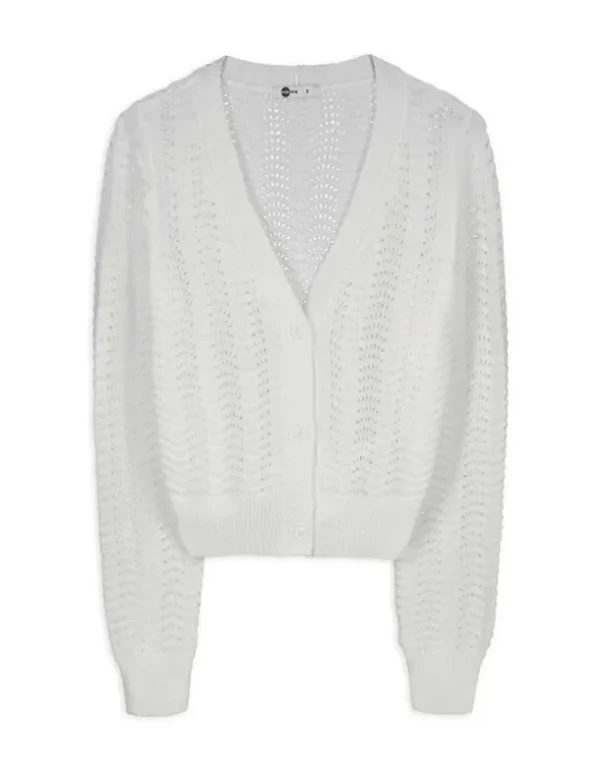 Strickjacke - V-Ausschnitt - weiß