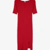 Strickkleid - U-Ausschnitt - dunkelrot
