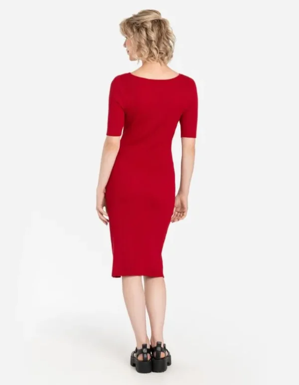 Strickkleid - U-Ausschnitt - dunkelrot