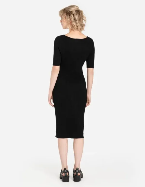 Strickkleid - U-Ausschnitt - schwarz