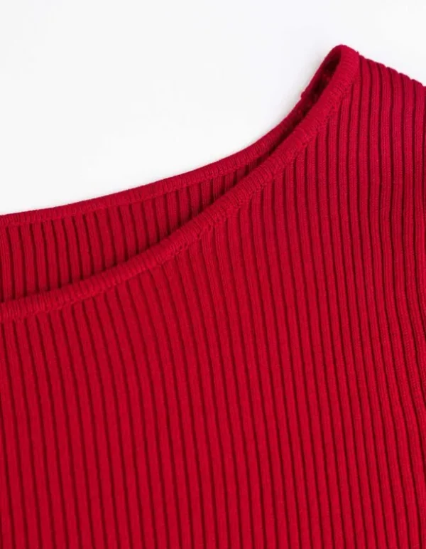 Strickkleid - U-Ausschnitt - dunkelrot