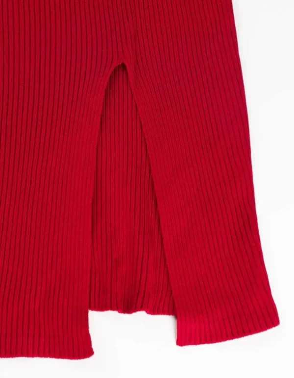 Strickkleid - U-Ausschnitt - dunkelrot