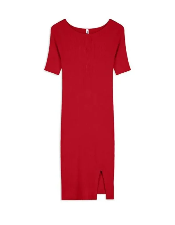 Strickkleid - U-Ausschnitt - dunkelrot