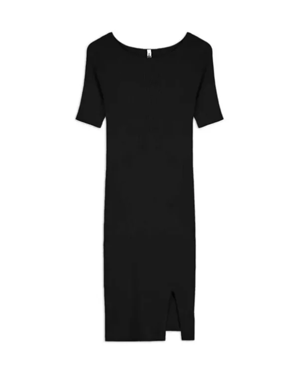Strickkleid - U-Ausschnitt - schwarz