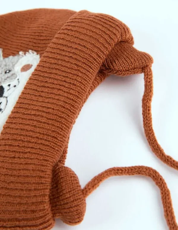 Strickmütze - Stickerei - braun