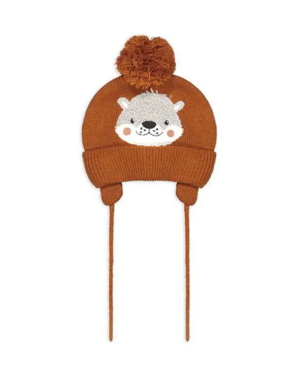 Strickmütze - Stickerei - braun