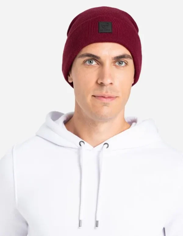 Strickmütze - Umschlag - dunkelrot