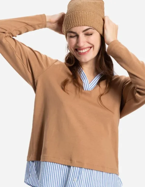 Strickmütze - Umschlag - beige