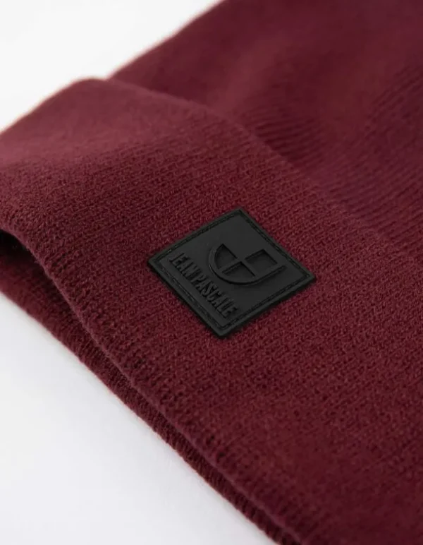 Strickmütze - Umschlag - dunkelrot