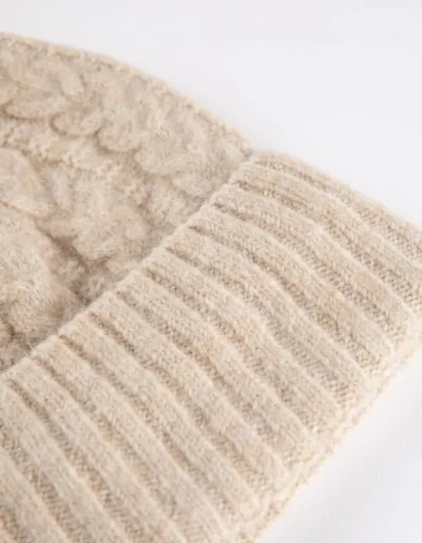 Strickmütze - Zopfstrick - beige