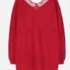 Strickpullover - Spitzenbesatz - rot