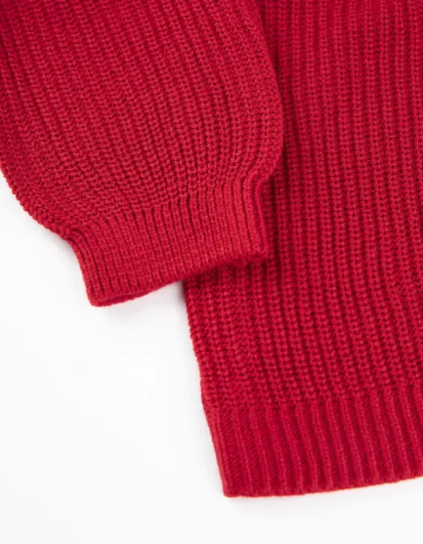 Strickpullover - Spitzenbesatz - rot
