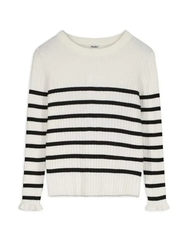 Strickpullover - Streifen - weiß