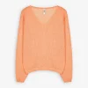 Strickpullover - V-Ausschnitt - orange
