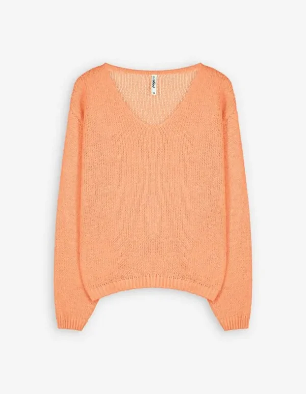 Strickpullover - V-Ausschnitt - orange