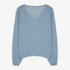 Strickpullover - V-Ausschnitt - blau