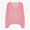 Strickpullover - V-Ausschnitt - rosa