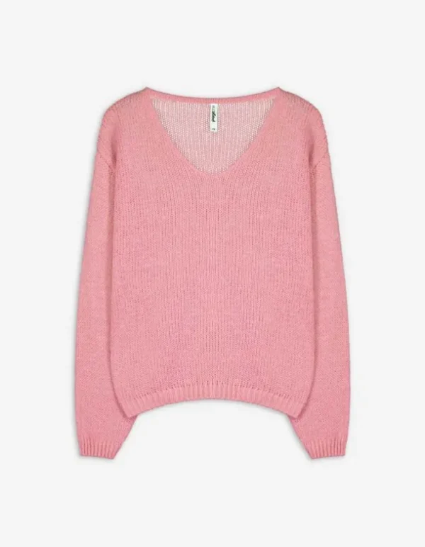 Strickpullover - V-Ausschnitt - rosa