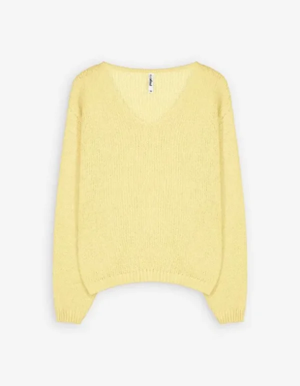 Strickpullover - V-Ausschnitt - gelb