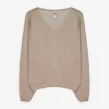 Strickpullover - V-Ausschnitt - beige