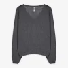 Strickpullover - V-Ausschnitt - grau