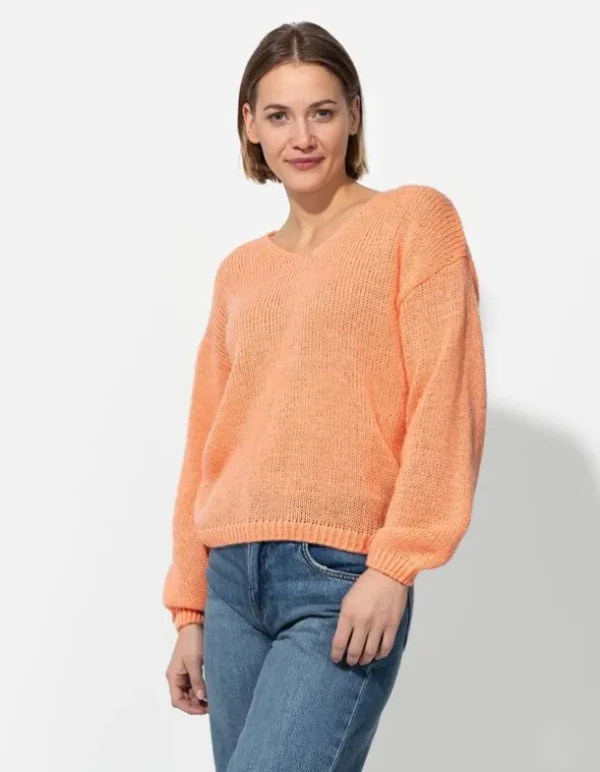 Strickpullover - V-Ausschnitt - orange