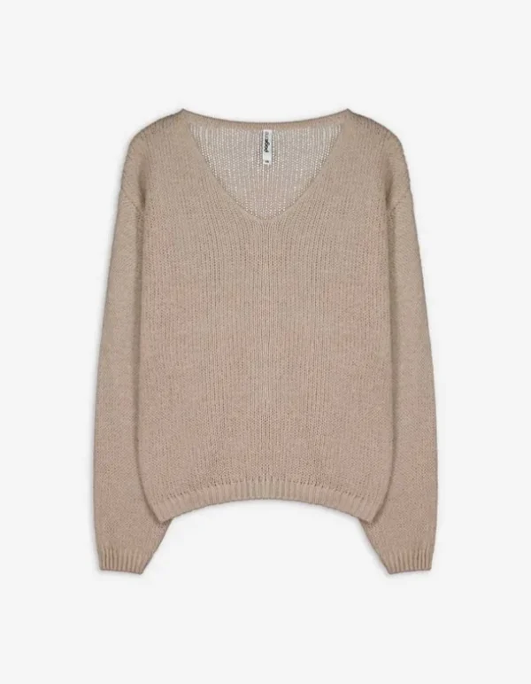 Strickpullover - V-Ausschnitt - beige