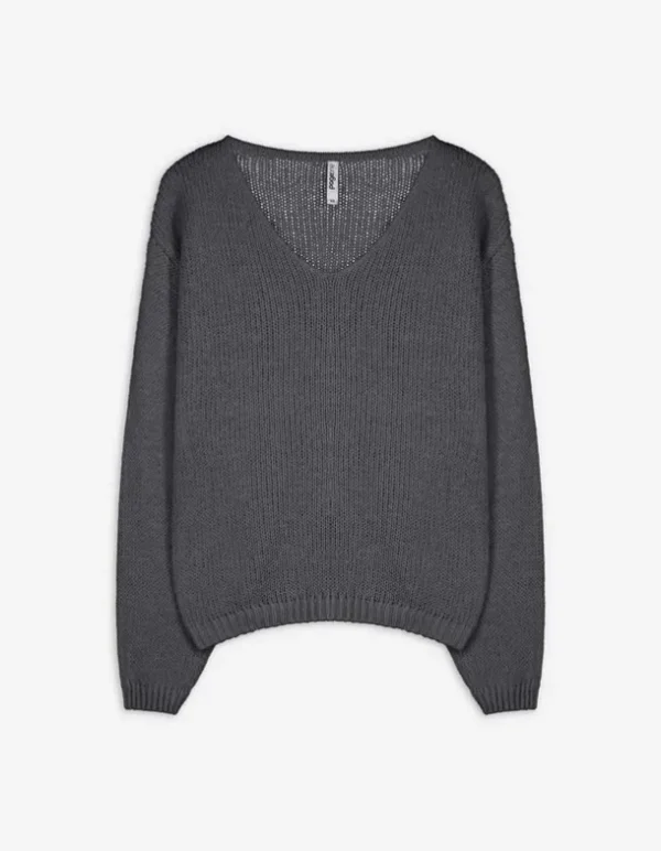 Strickpullover - V-Ausschnitt - grau