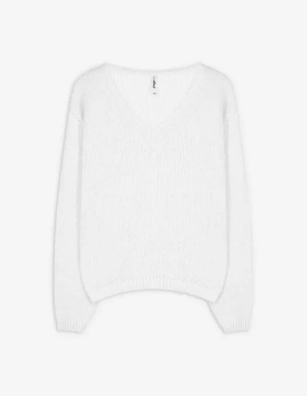 Strickpullover - V-Ausschnitt - weiß