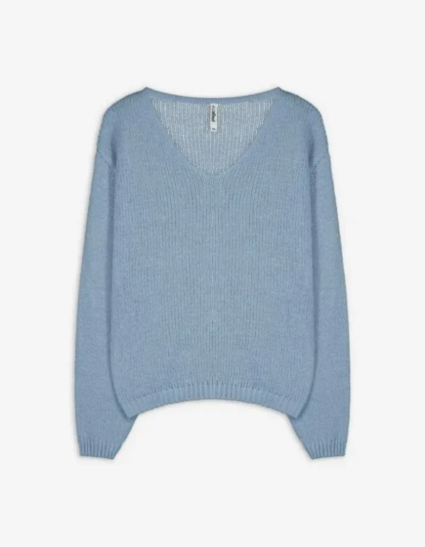 Strickpullover - V-Ausschnitt - blau