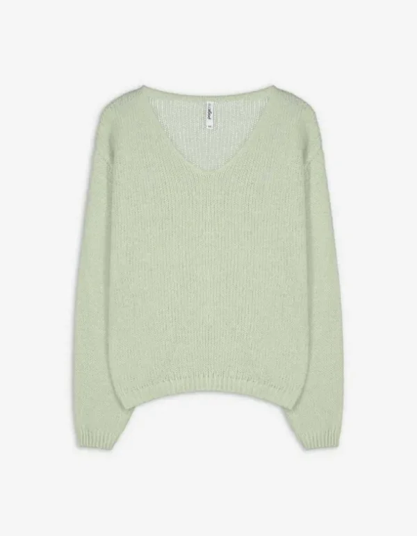 Strickpullover - V-Ausschnitt - grün